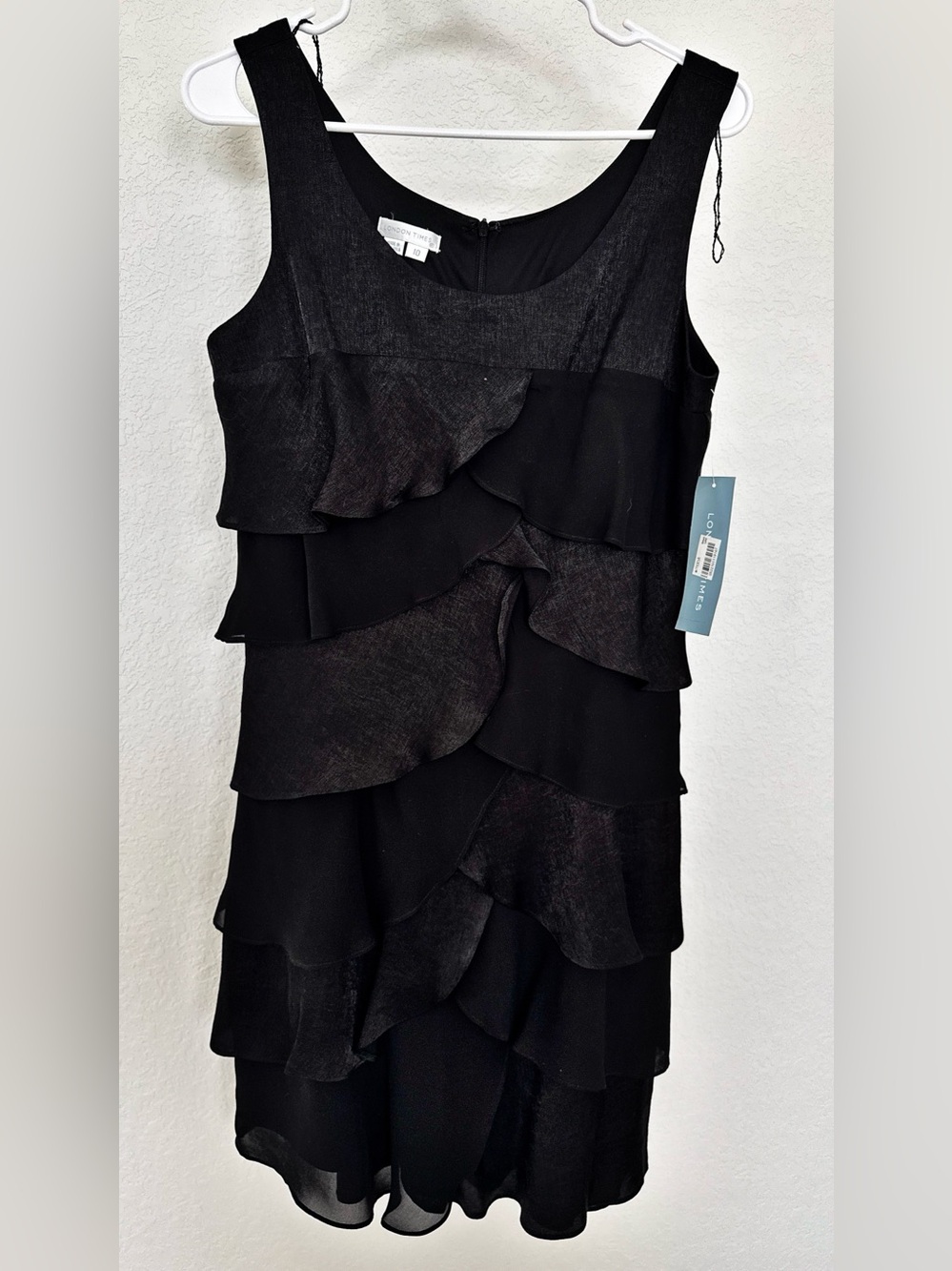 London Times Black Sleeveless Ruffle Tiered Mini Dress